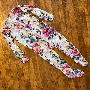 Floral ruffle butt bamboo footie